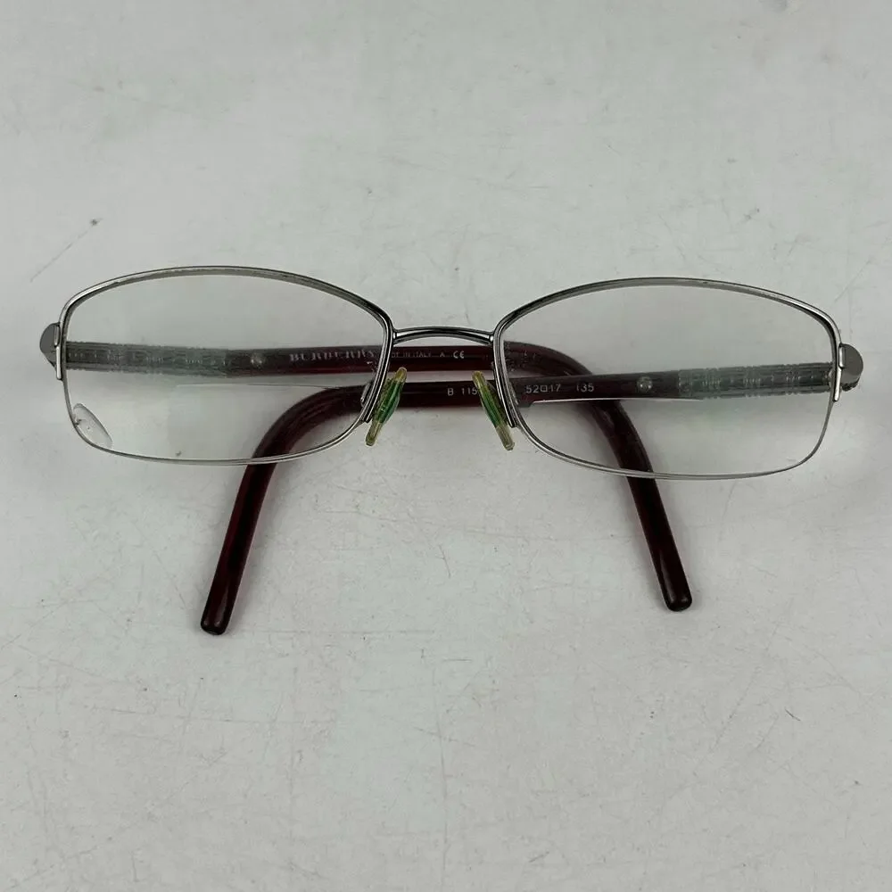 Burberry Eyeglasses B‎ 1157 1003 Size 52-17-135 Silver Maroon Rectangle Frames